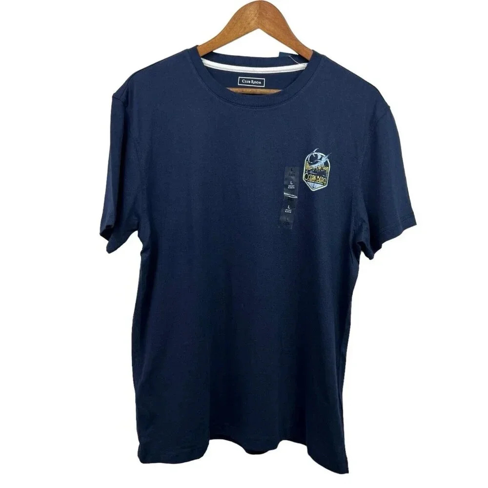 Club Room Mens Graphic T-Shirt Size Large Ocean Beach Fish Multicolor NWT
